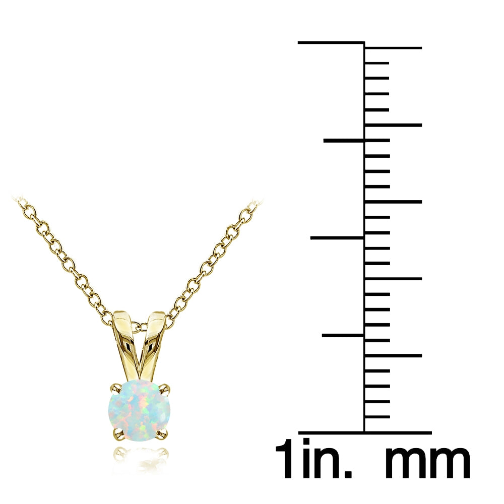 Yellow Gold Flashed Sterling Silver Created White Opal Round Solitaire Necklace,  5mm-4
