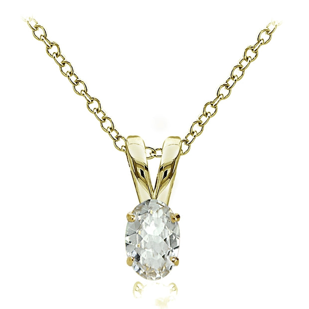 Yellow Gold Flashed Sterling Silver Aquamarine 6x4mm Oval Solitaire Necklace