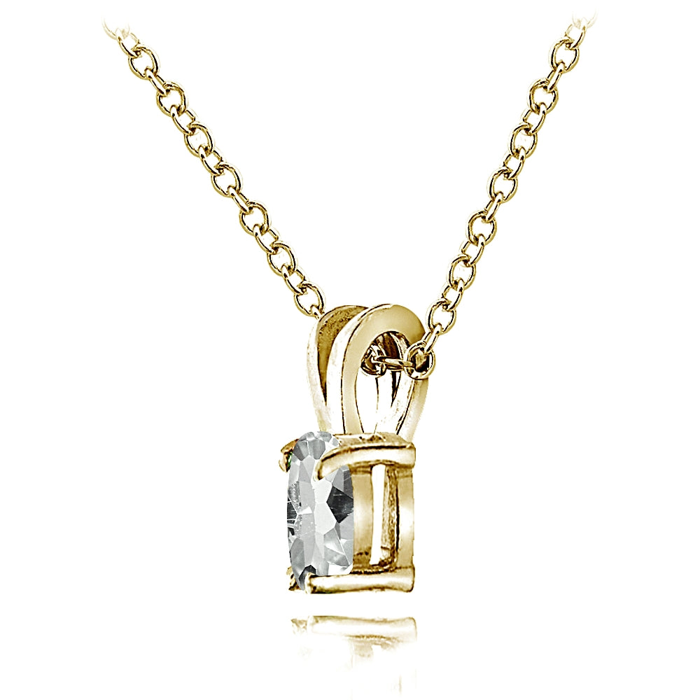 Yellow Gold Flashed Sterling Silver Aquamarine 6x4mm Oval Solitaire Necklace-3