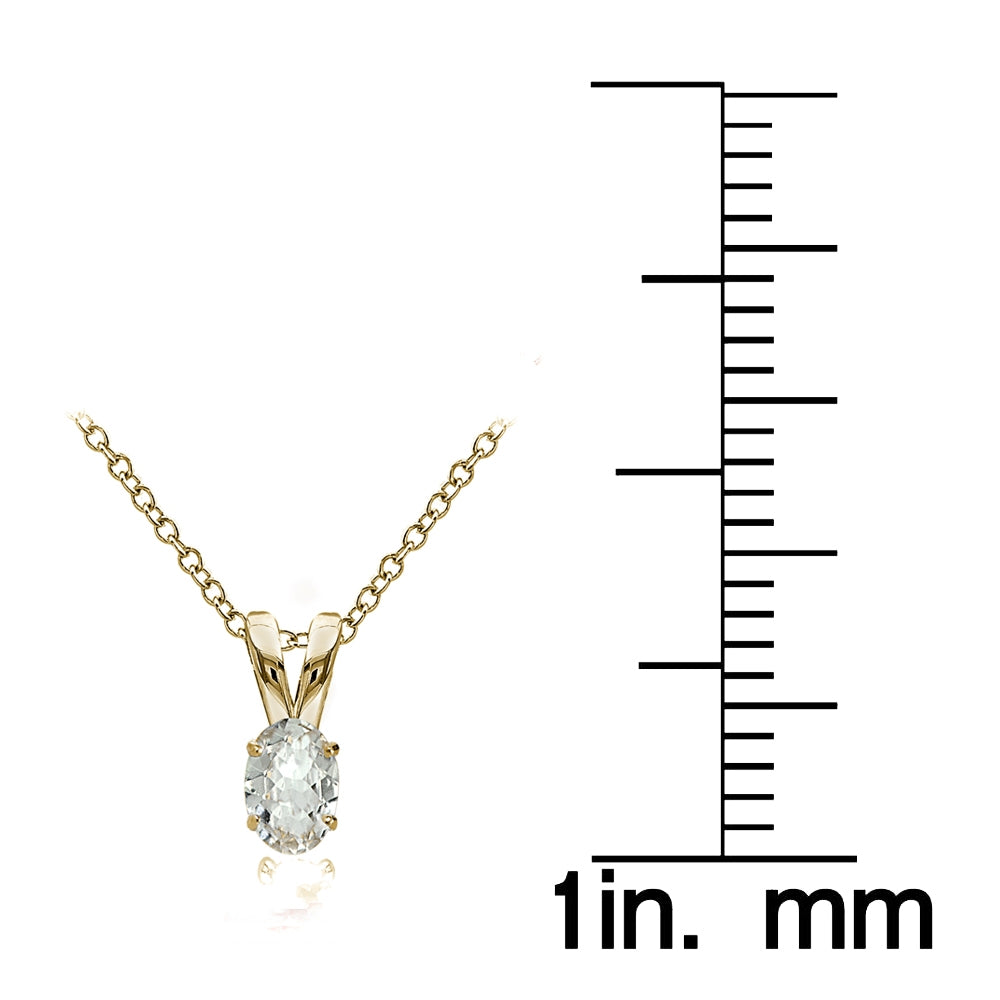 Yellow Gold Flashed Sterling Silver Aquamarine 6x4mm Oval Solitaire Necklace-4