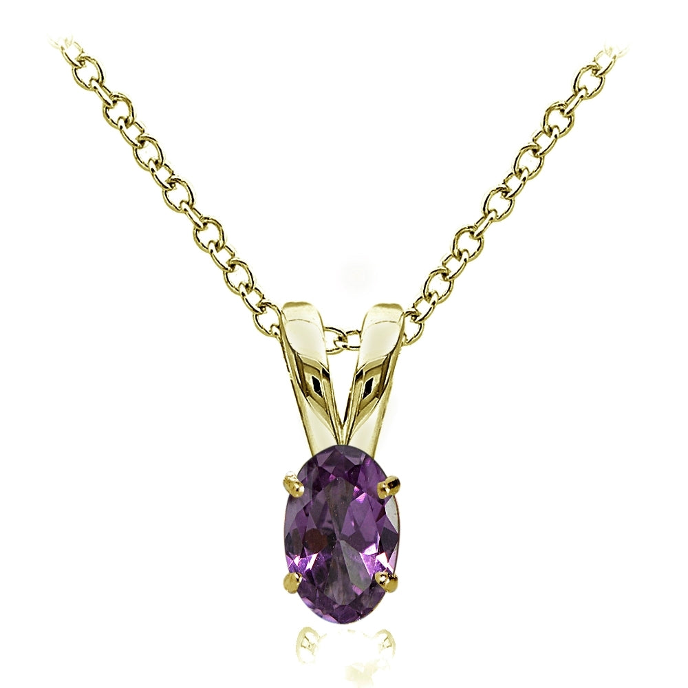 Yellow Gold Flashed Sterling Silver Created Alexandrite 6x4mm Oval Solitaire Necklace
