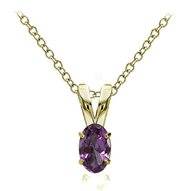 Yellow Gold Flashed Sterling Silver Created Alexandrite 6x4mm Oval Solitaire Necklace