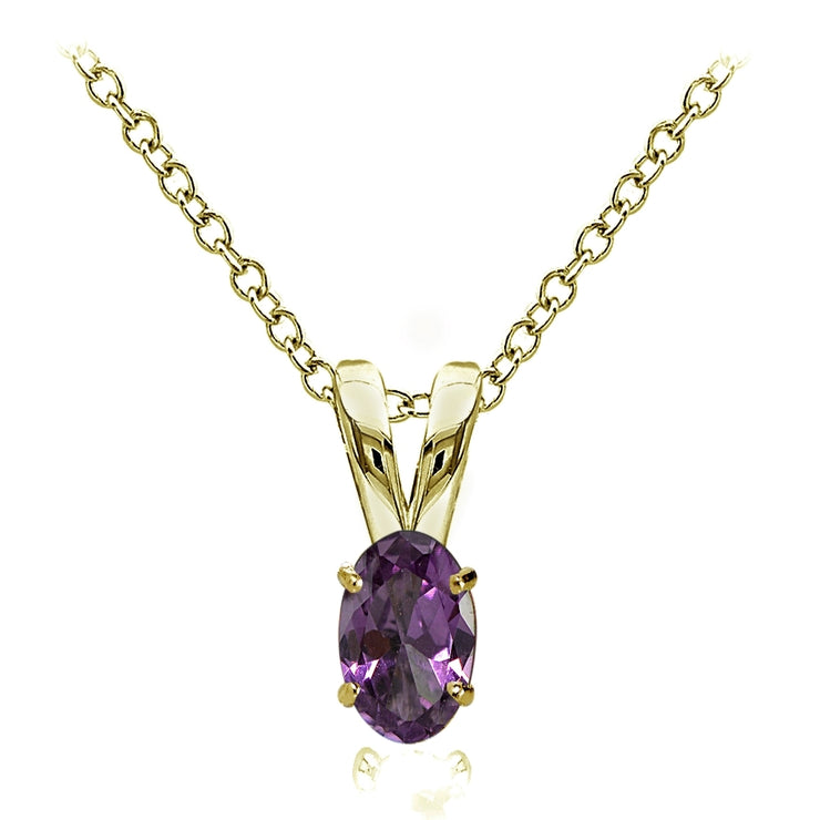 Yellow Gold Flashed Sterling Silver Created Alexandrite 6x4mm Oval Solitaire Necklace