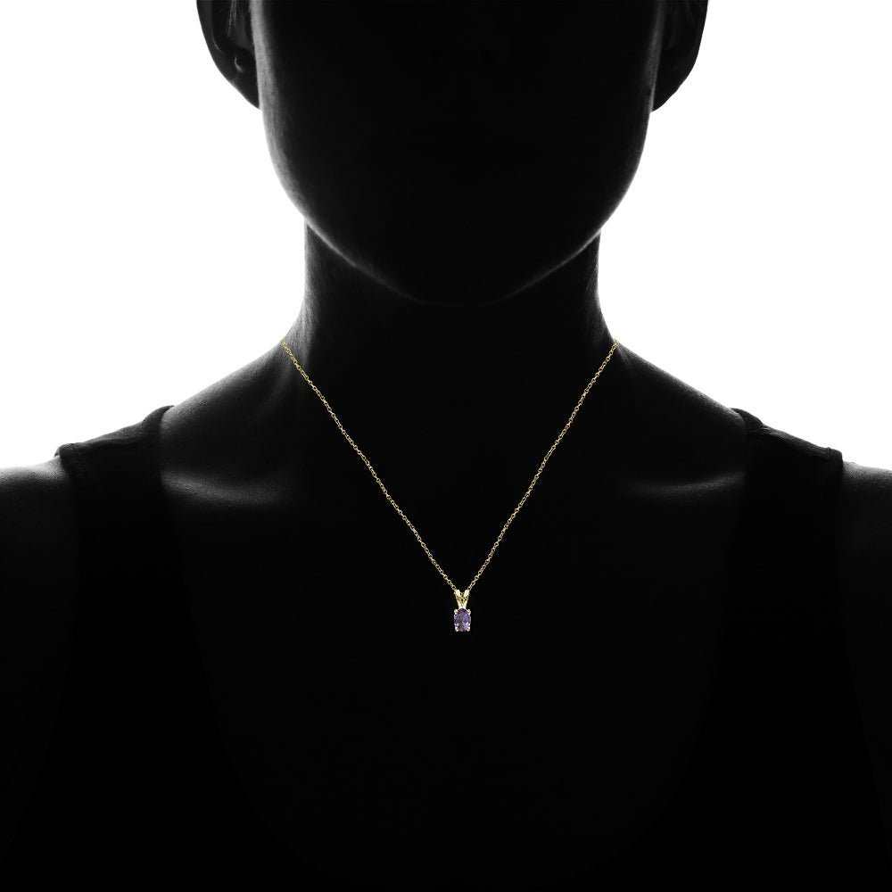 Yellow Gold Flashed Sterling Silver Created Alexandrite 6x4mm Oval Solitaire Necklace-2