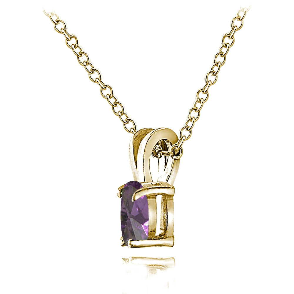 Yellow Gold Flashed Sterling Silver Created Alexandrite 6x4mm Oval Solitaire Necklace-3