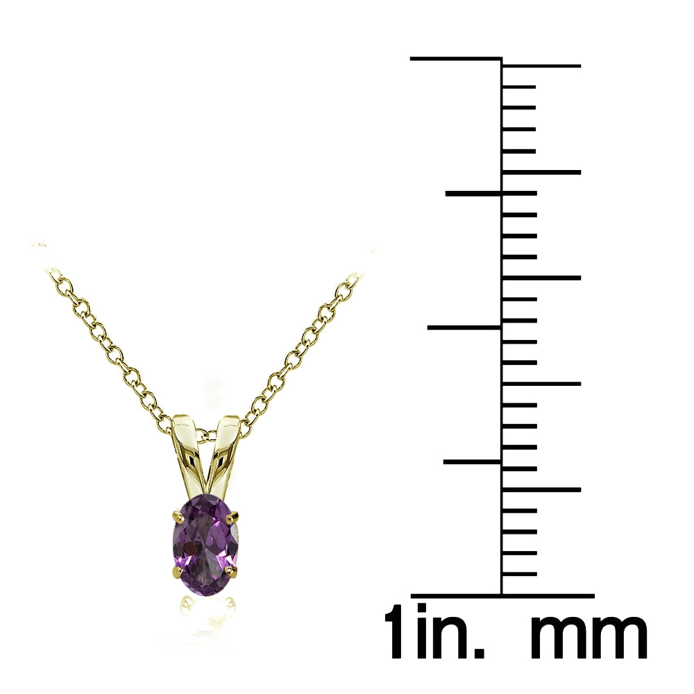 Yellow Gold Flashed Sterling Silver Created Alexandrite 6x4mm Oval Solitaire Necklace-4