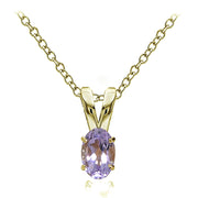 Yellow Gold Flashed Sterling Silver Amethyst 6x4mm Oval Solitaire Necklace