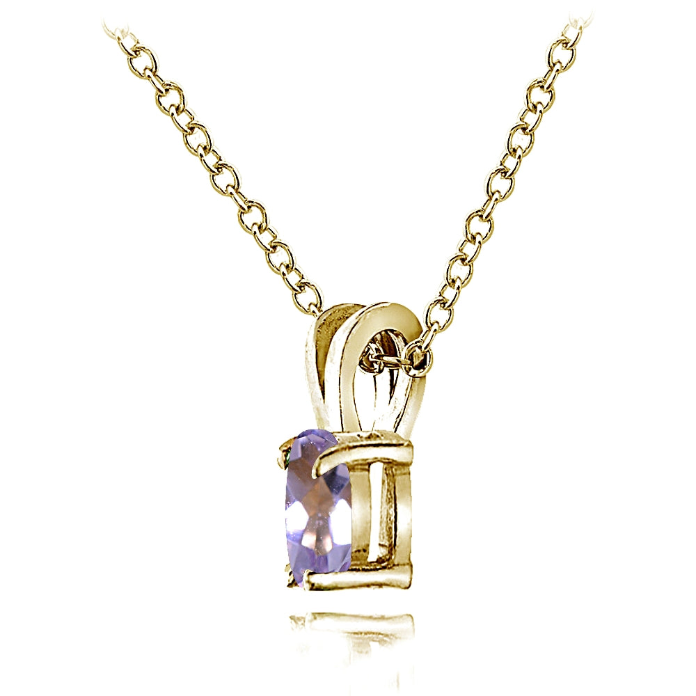 Yellow Gold Flashed Sterling Silver Amethyst 6x4mm Oval Solitaire Necklace-2