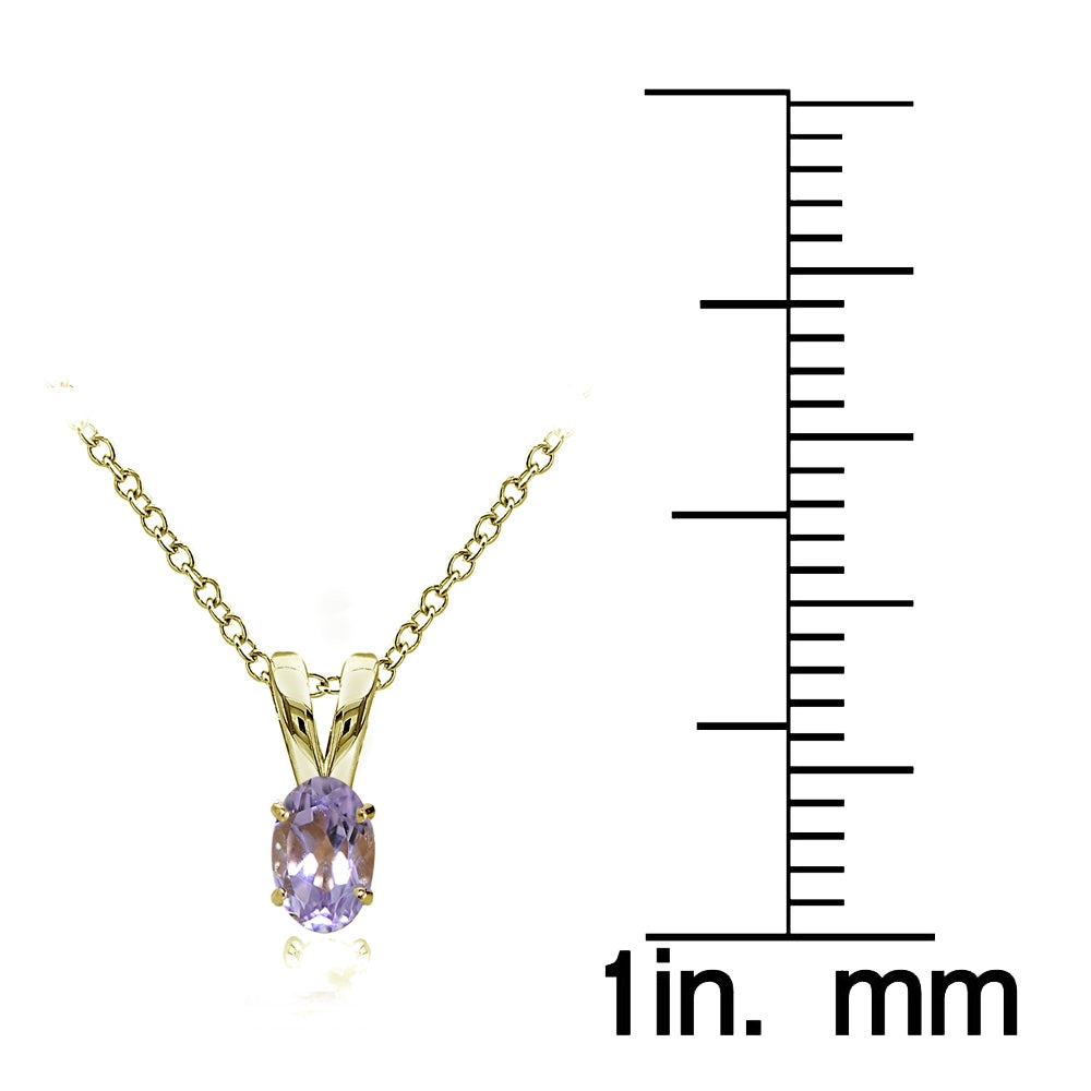 Yellow Gold Flashed Sterling Silver Amethyst 6x4mm Oval Solitaire Necklace-3