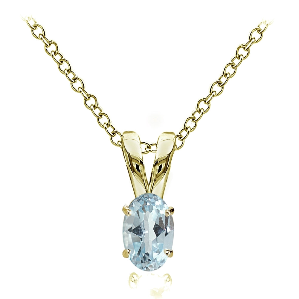 Yellow Gold Flashed Sterling Silver Blue Topaz 6x4mm Oval Solitaire Necklace