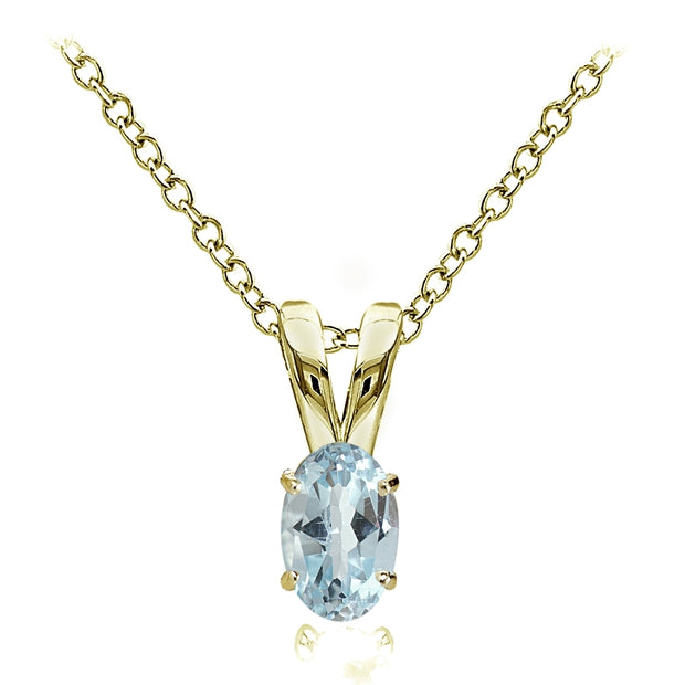 Yellow Gold Flashed Sterling Silver Blue Topaz 6x4mm Oval Solitaire Necklace