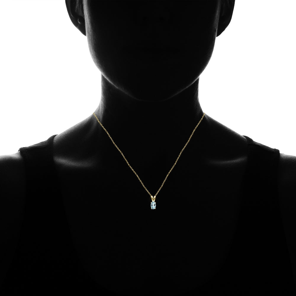 Yellow Gold Flashed Sterling Silver Blue Topaz 6x4mm Oval Solitaire Necklace-2