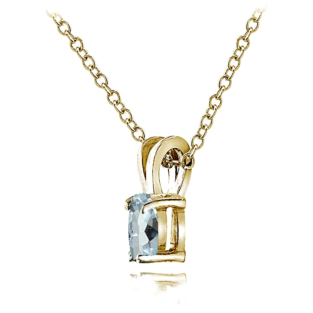 Yellow Gold Flashed Sterling Silver Blue Topaz 6x4mm Oval Solitaire Necklace-3