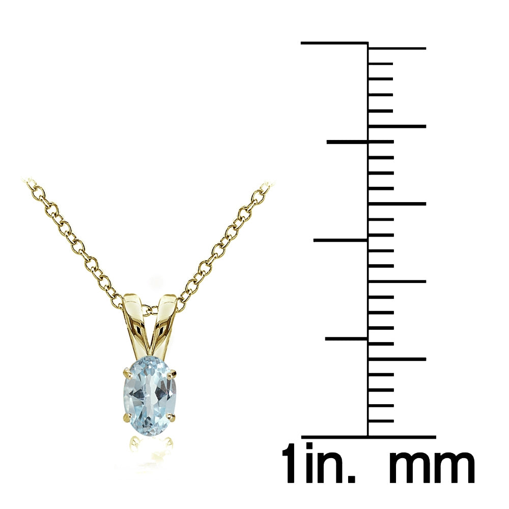 Yellow Gold Flashed Sterling Silver Blue Topaz 6x4mm Oval Solitaire Necklace-4