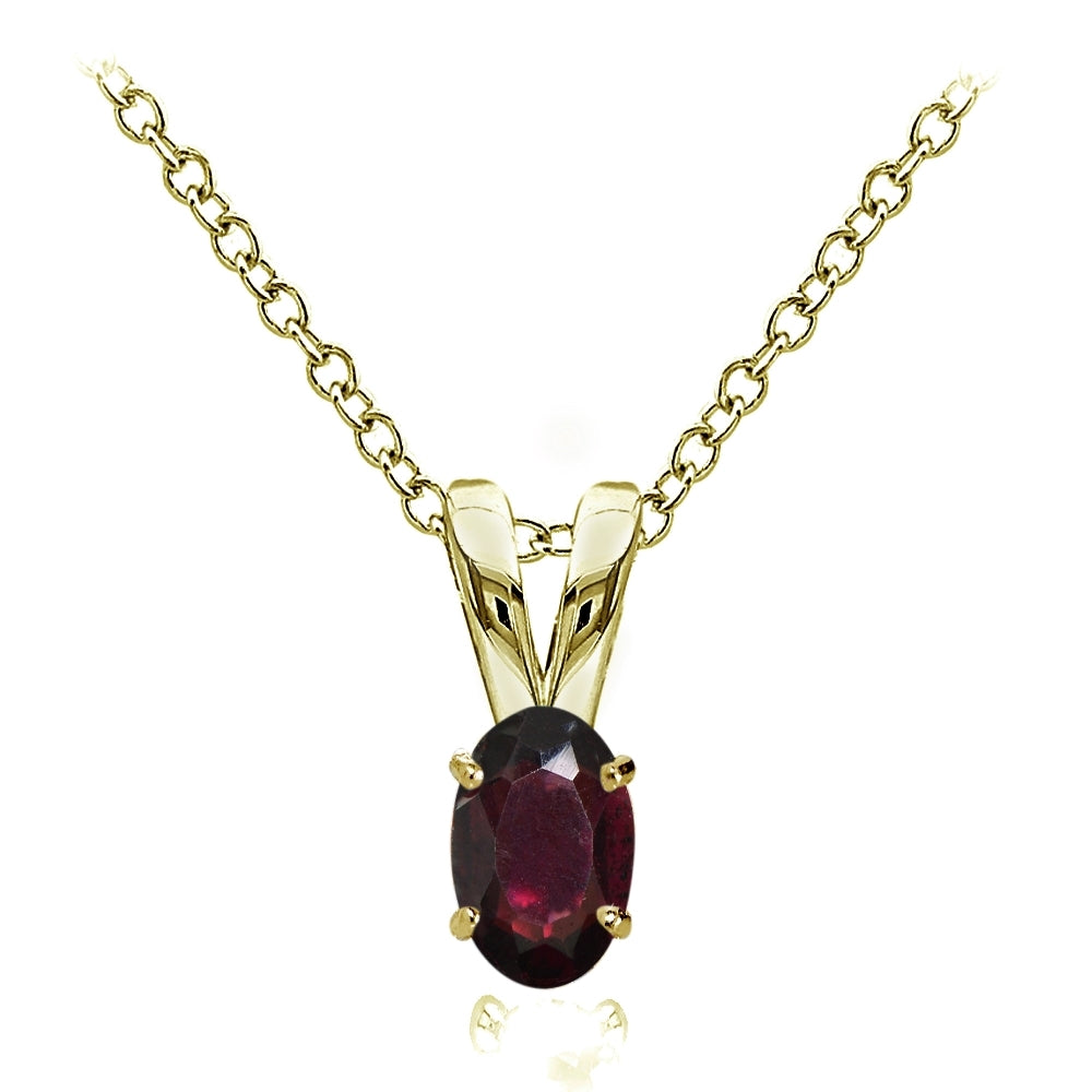 Yellow Gold Flashed Sterling Silver Garnet 6x4mm Oval Solitaire Necklace