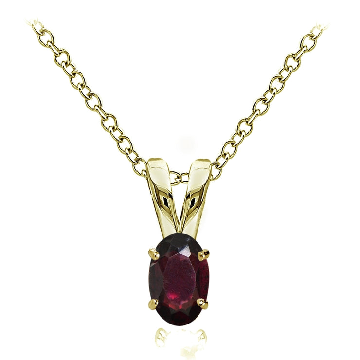 Yellow Gold Flashed Sterling Silver Garnet 6x4mm Oval Solitaire Necklace