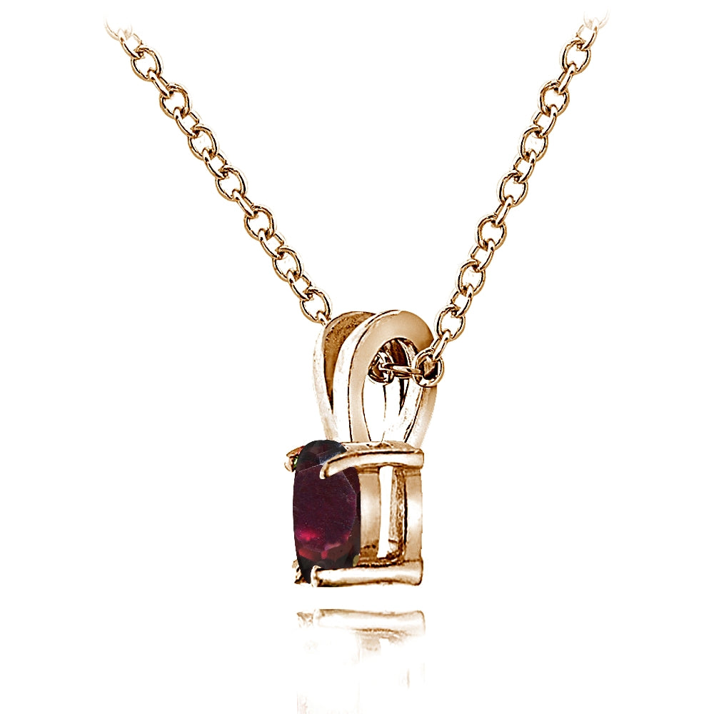 Yellow Gold Flashed Sterling Silver Garnet 6x4mm Oval Solitaire Necklace-3