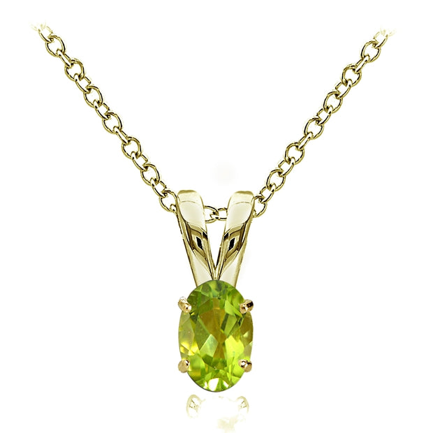 Yellow Gold Flashed Sterling Silver Peridot 6x4mm Oval Solitaire Necklace