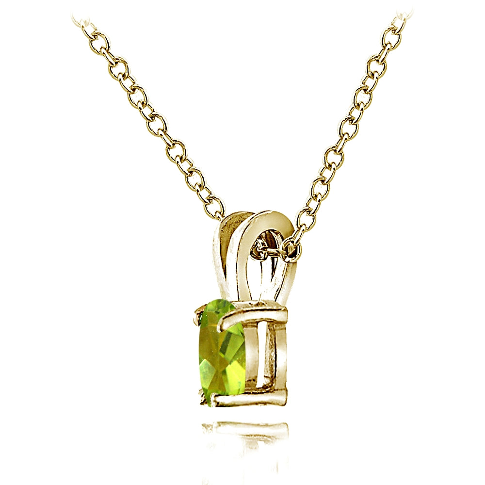 Yellow Gold Flashed Sterling Silver Peridot 6x4mm Oval Solitaire Necklace-3