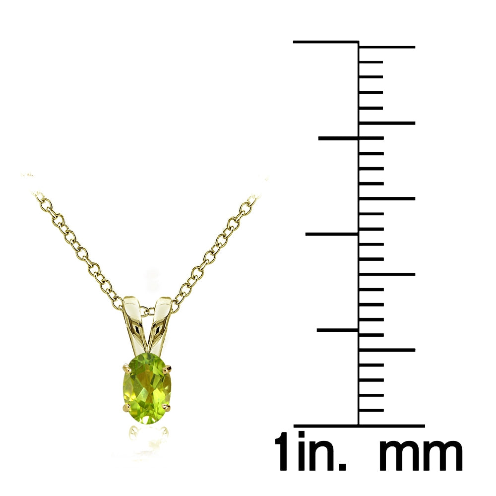 Yellow Gold Flashed Sterling Silver Peridot 6x4mm Oval Solitaire Necklace-4