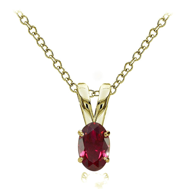 Yellow Gold Flashed Sterling Silver Created Ruby 6x4mm Oval Solitaire Necklace