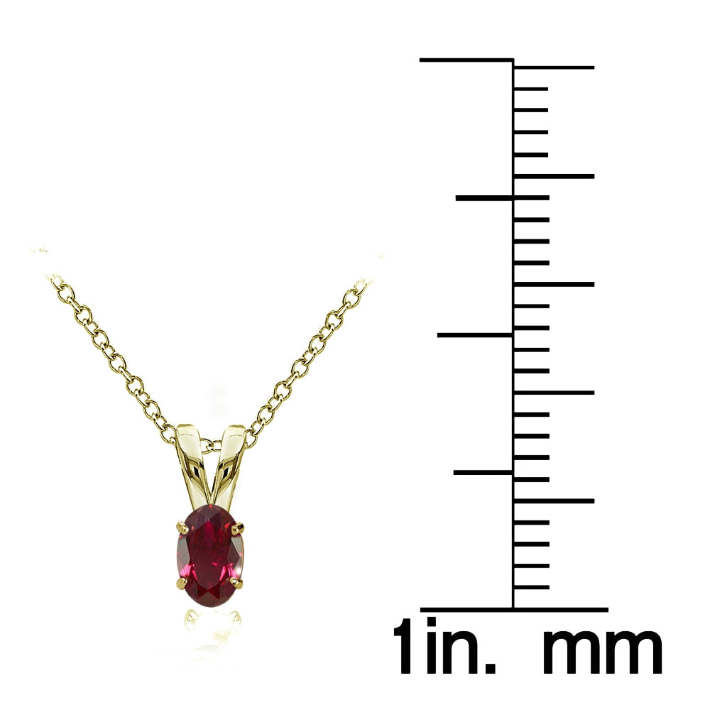Yellow Gold Flashed Sterling Silver Created Ruby 6x4mm Oval Solitaire Necklace-3