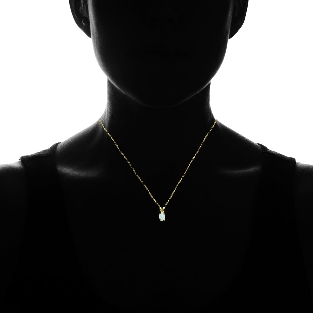Yellow Gold Flashed Sterling Silver Created White Opal 6x4mm Oval Solitaire Necklace-2