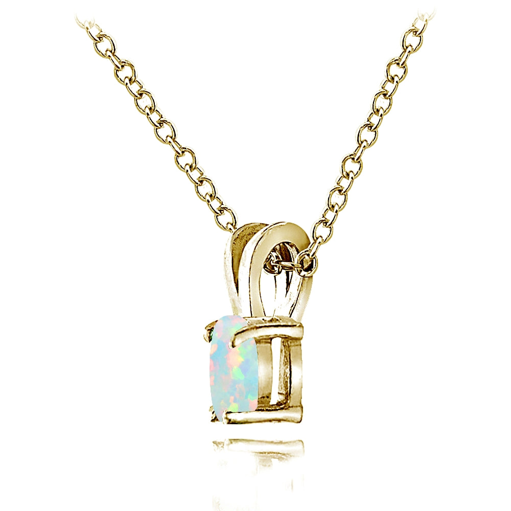 Yellow Gold Flashed Sterling Silver Created White Opal 6x4mm Oval Solitaire Necklace-3