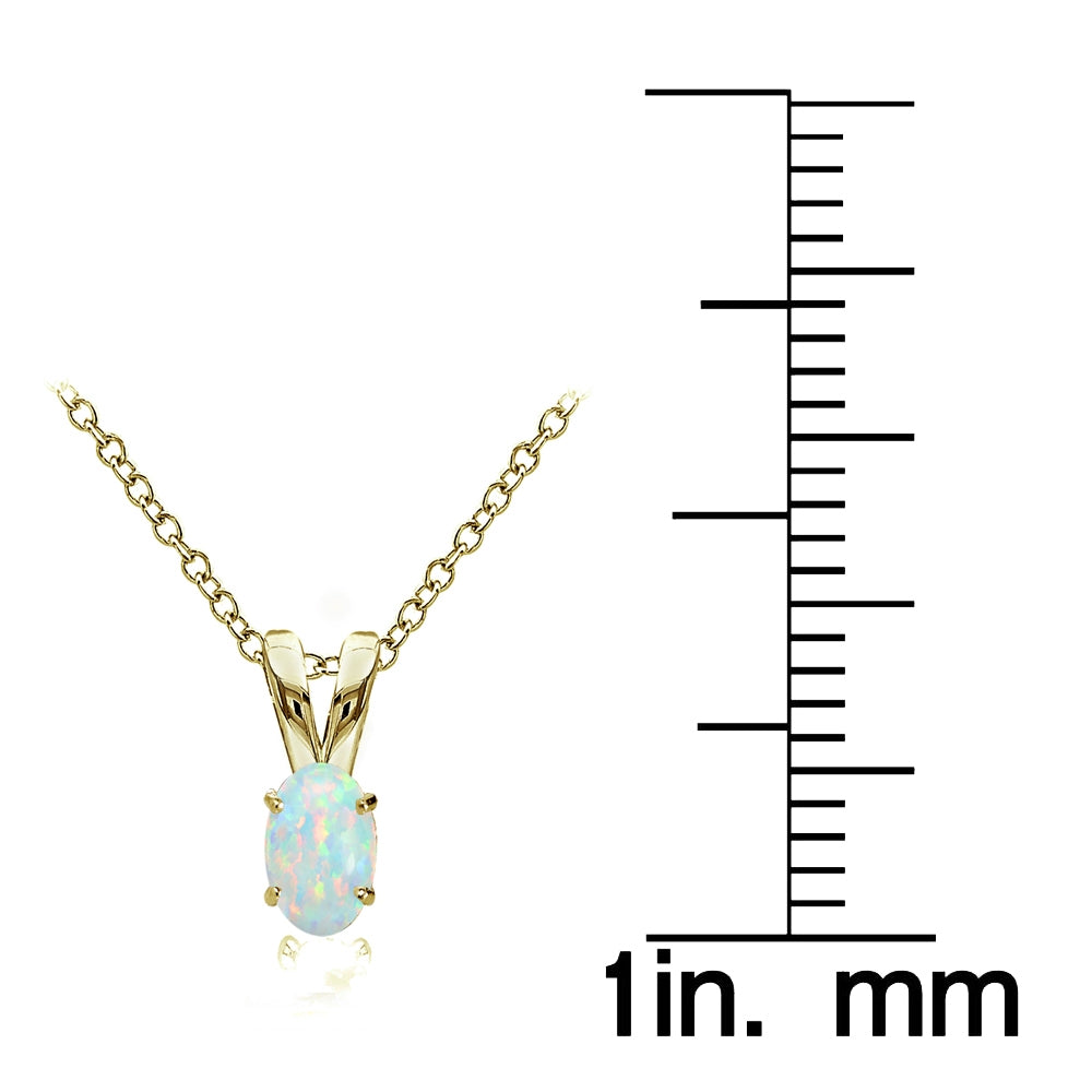 Yellow Gold Flashed Sterling Silver Created White Opal 6x4mm Oval Solitaire Necklace-4
