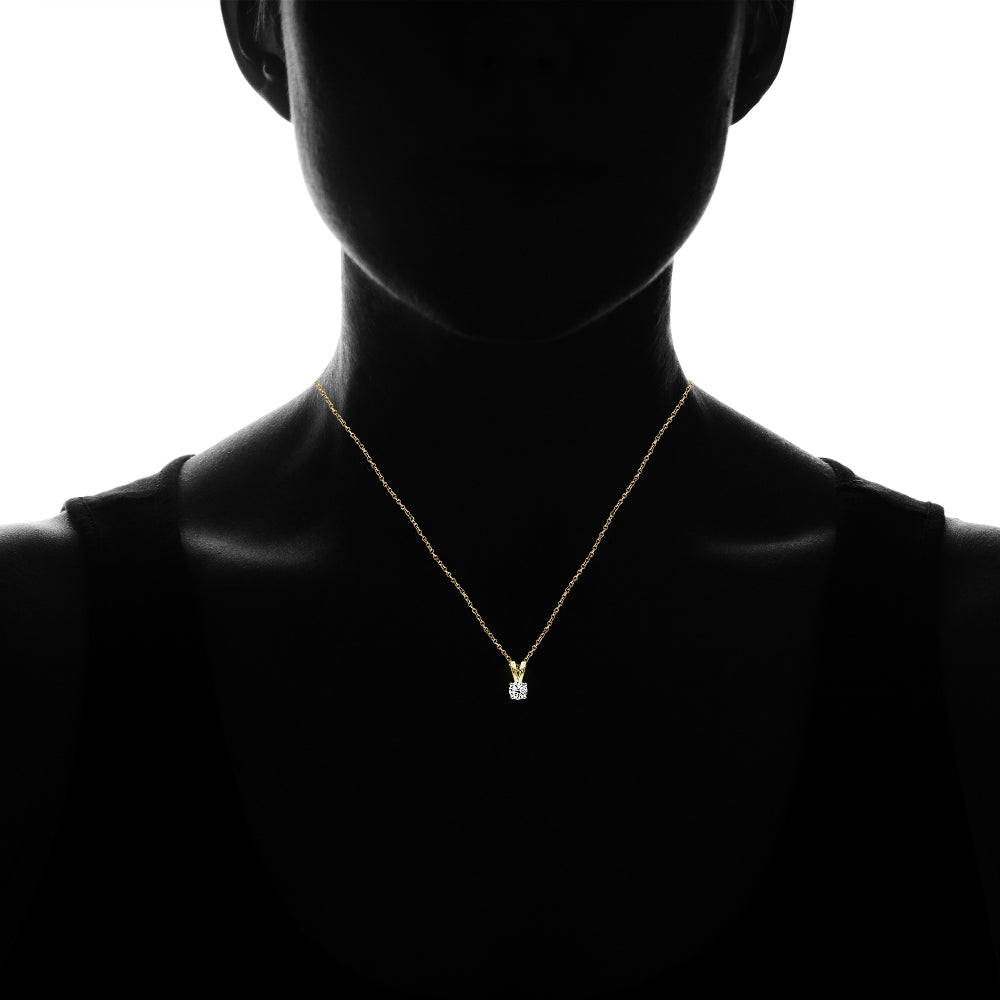 Yellow Gold Flashed Sterling Silver Cubic Zirconia 6x4mm Oval Solitaire Necklace-2