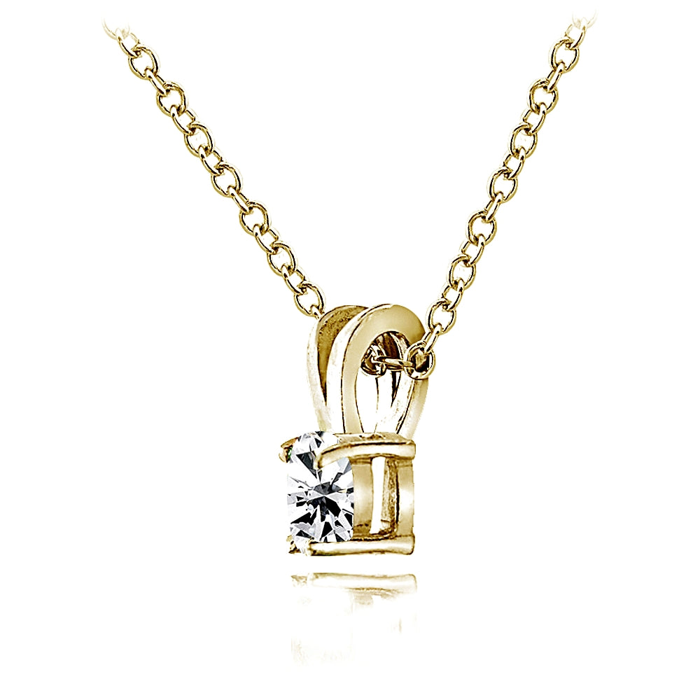 Yellow Gold Flashed Sterling Silver Cubic Zirconia 6x4mm Oval Solitaire Necklace-3