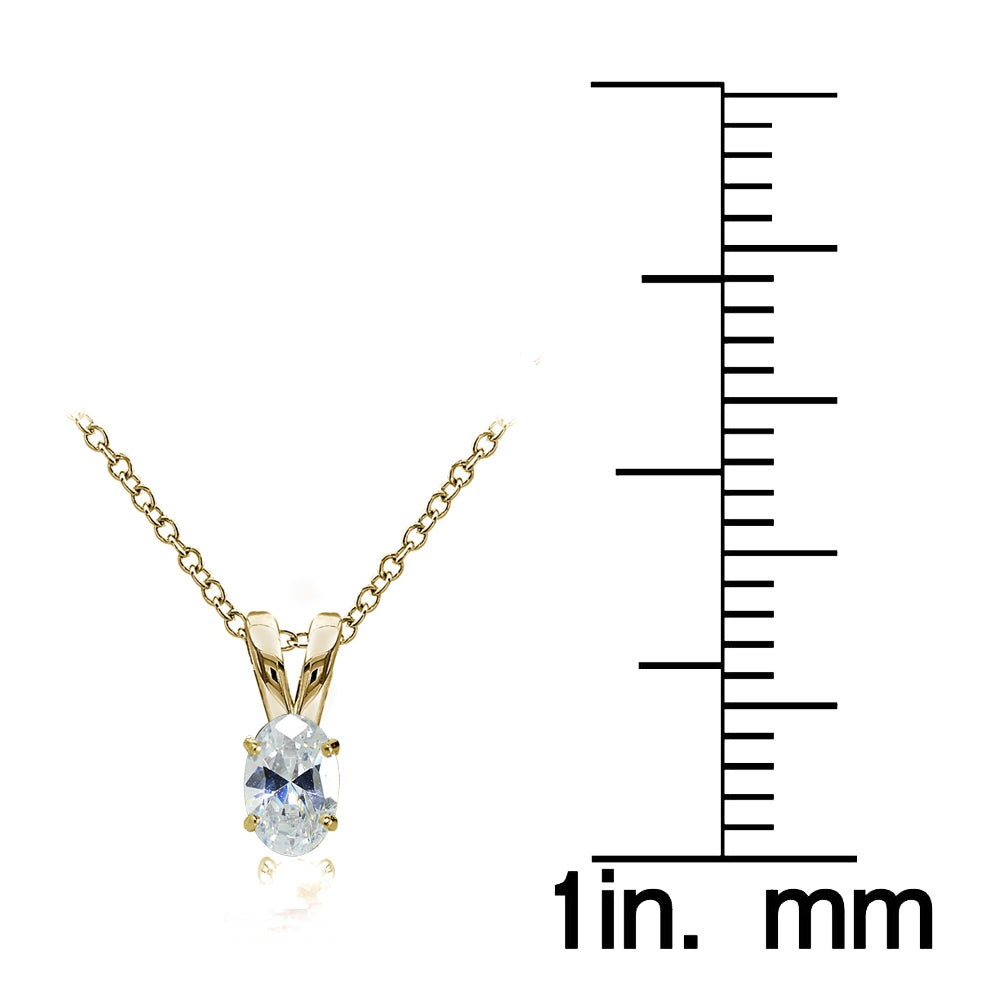 Yellow Gold Flashed Sterling Silver Cubic Zirconia 6x4mm Oval Solitaire Necklace-4