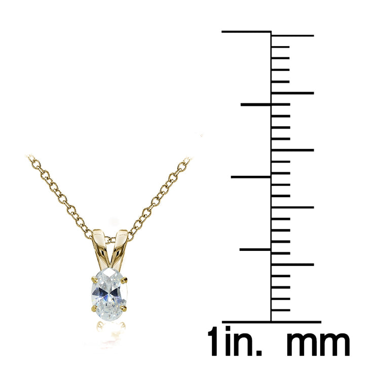 Yellow Gold Flashed Sterling Silver Cubic Zirconia 6x4mm Oval Solitaire Necklace