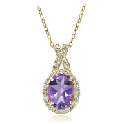 Yellow Gold Flashed Sterling Silver Amethyst & White Topaz X and Oval Necklace