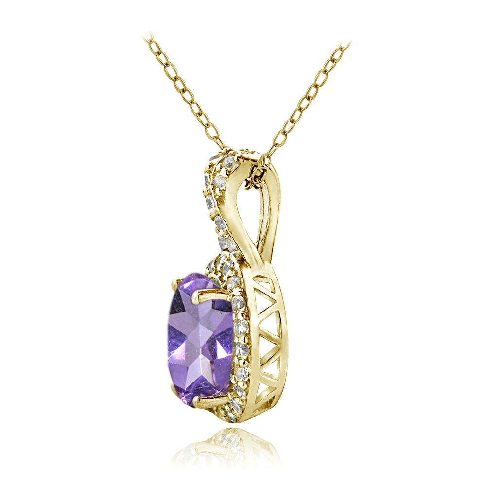 Yellow Gold Flashed Sterling Silver Amethyst & White Topaz X and Oval Necklace-2