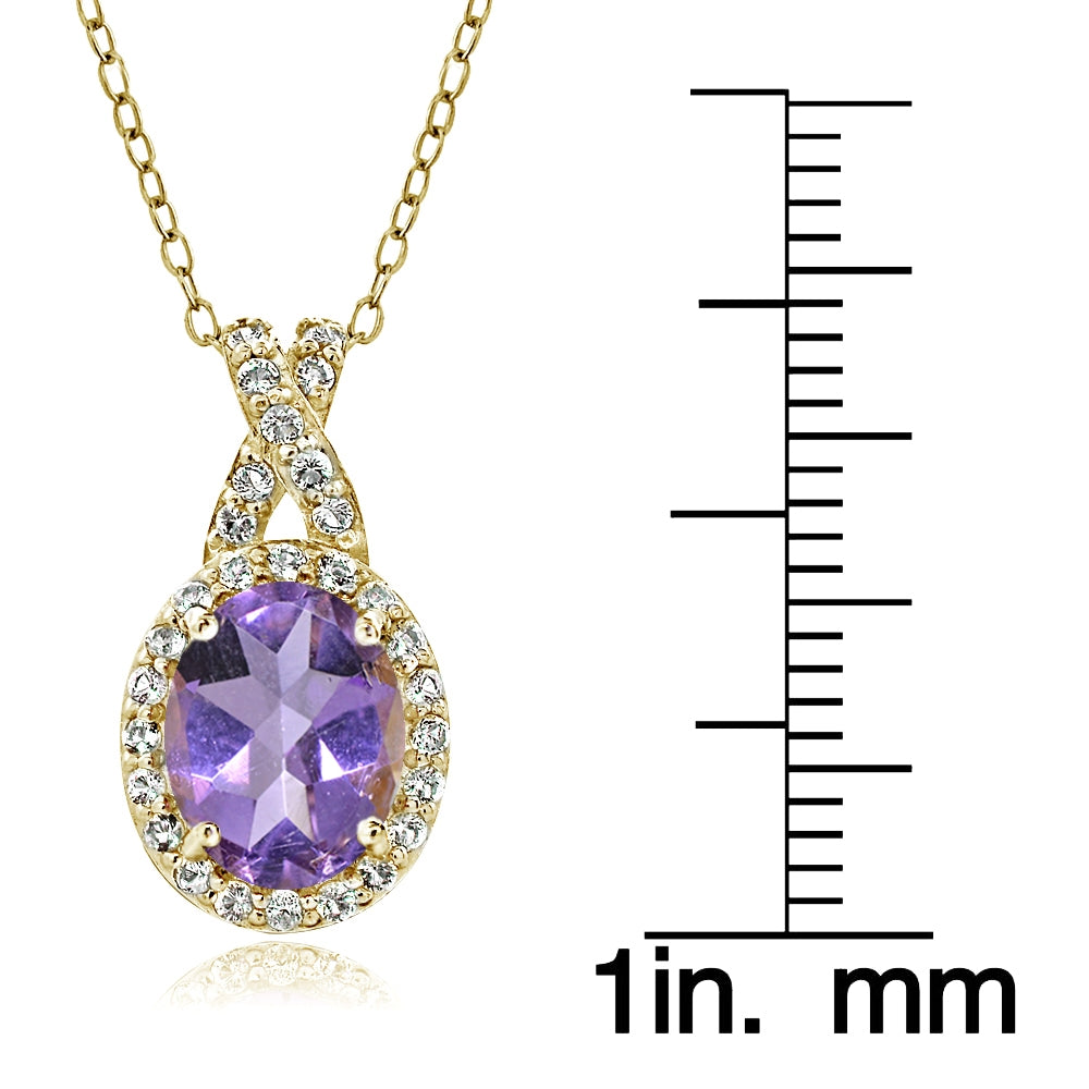 Yellow Gold Flashed Sterling Silver Amethyst & White Topaz X and Oval Necklace-3