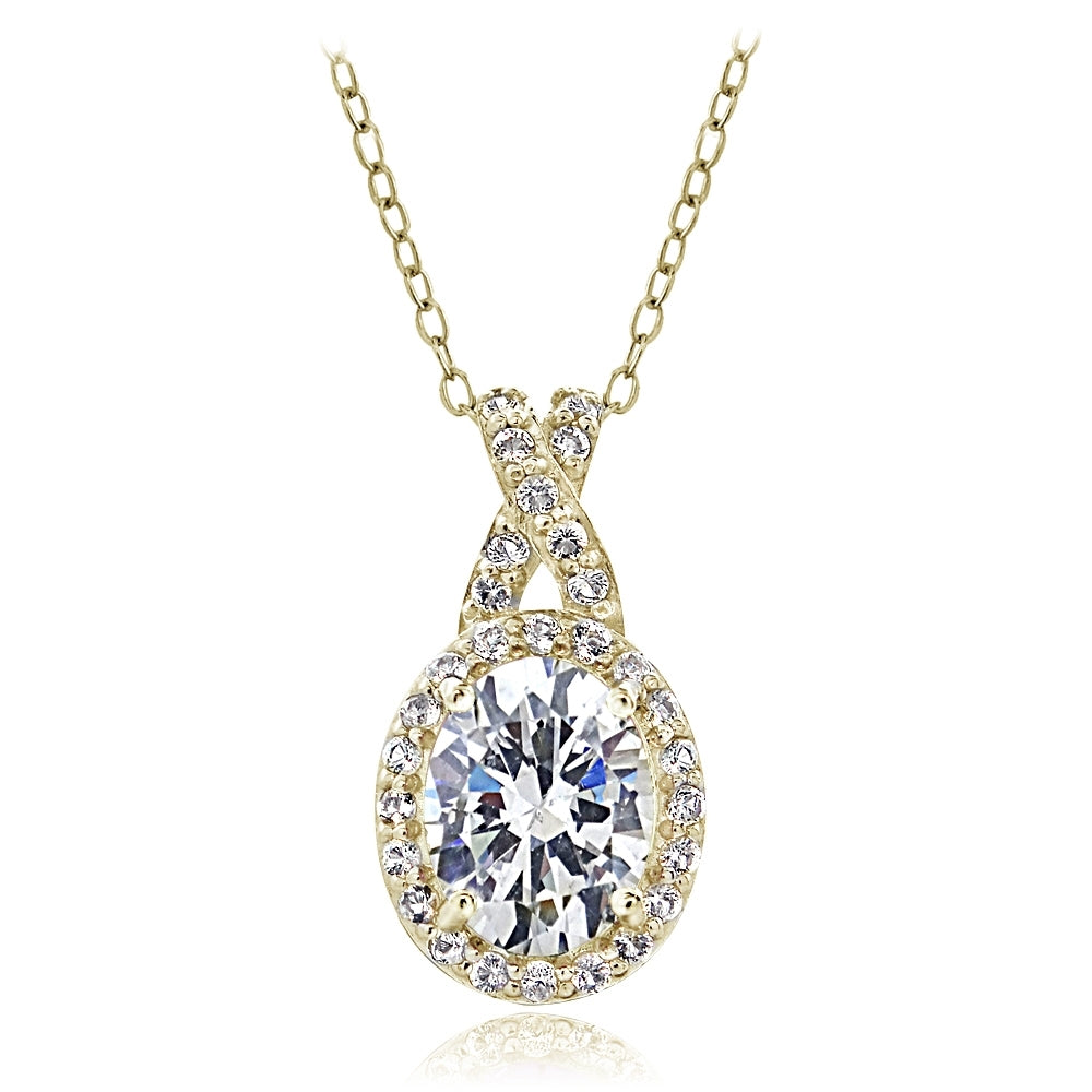 Yellow Gold Flashed Sterling Silver 3.5ct TGW Cubic Zirconia Oval and X Necklace