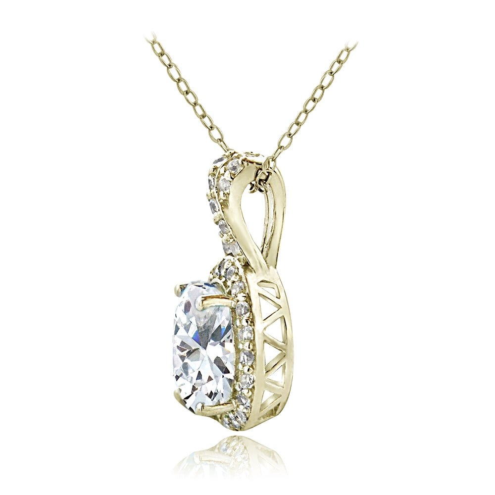 Yellow Gold Flashed Sterling Silver 3.5ct TGW Cubic Zirconia Oval and X Necklace-2