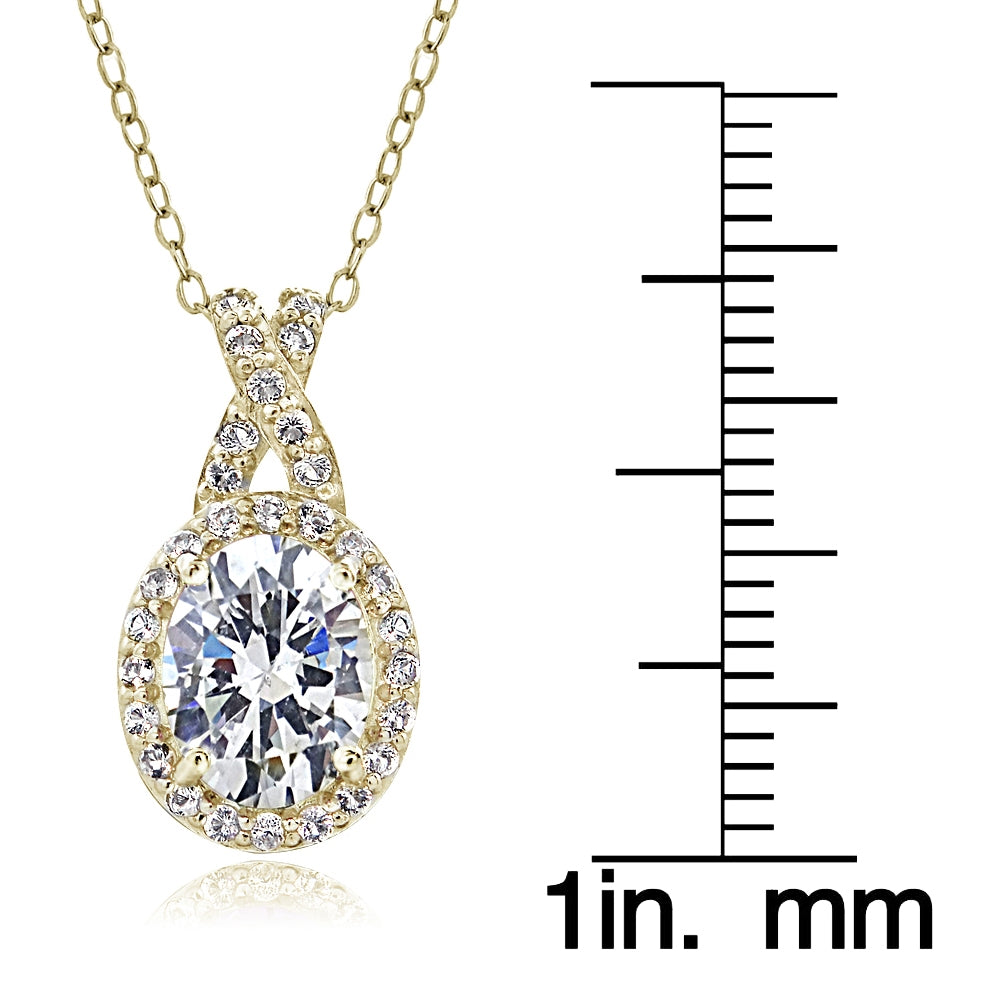 Yellow Gold Flashed Sterling Silver 3.5ct TGW Cubic Zirconia Oval and X Necklace-3