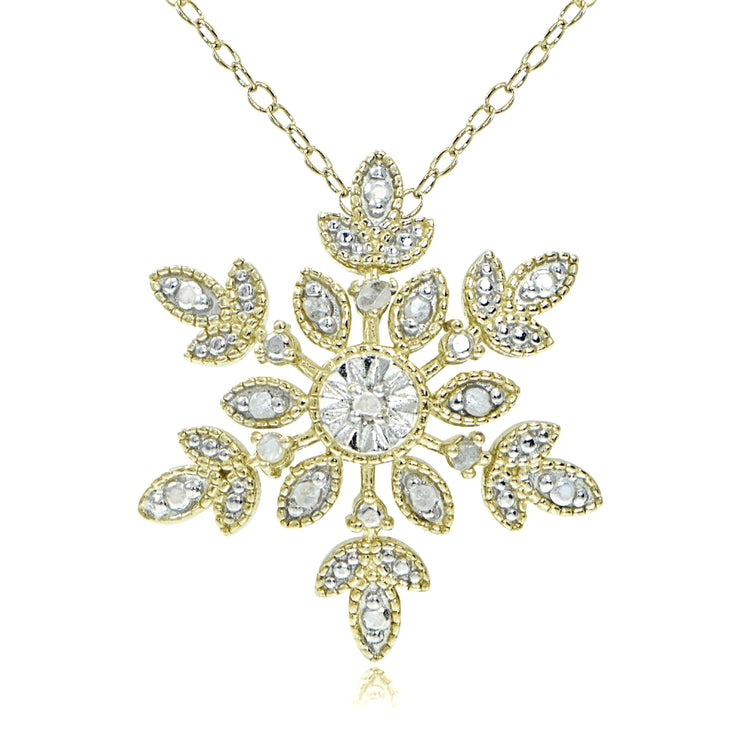 18K Gold over Sterling Silver 1/10 ct tdw Diamond Snowflake Necklace