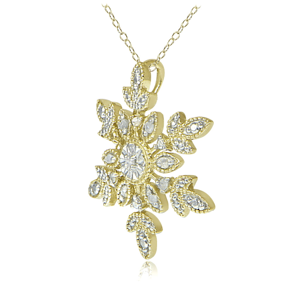 18K Gold over Sterling Silver 1/10 ct tdw Diamond Snowflake Necklace-2