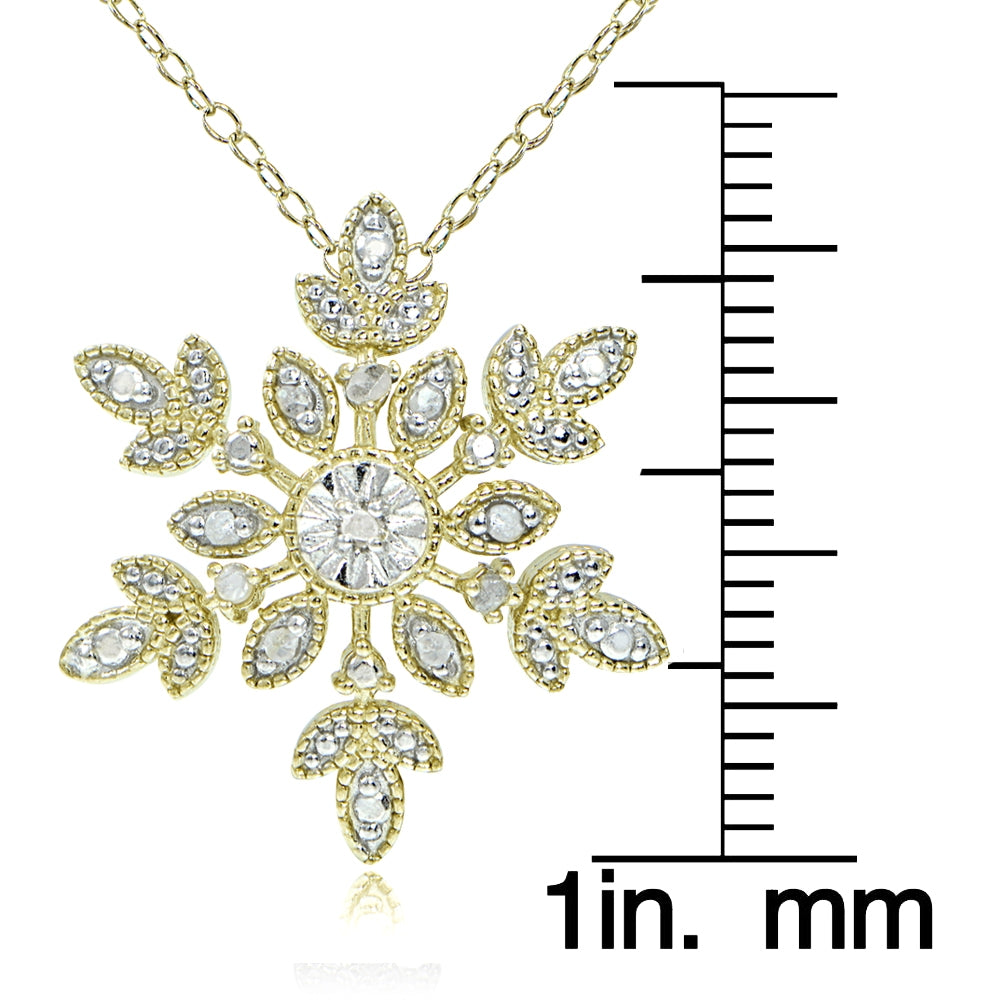 18K Gold over Sterling Silver 1/10 ct tdw Diamond Snowflake Necklace-3