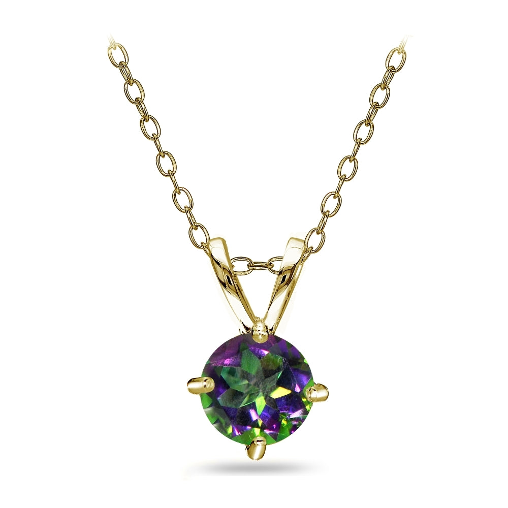 Yellow Gold Flashed Sterling Silver Green Mystic Topaz Round Solitaire Necklace, 6mm