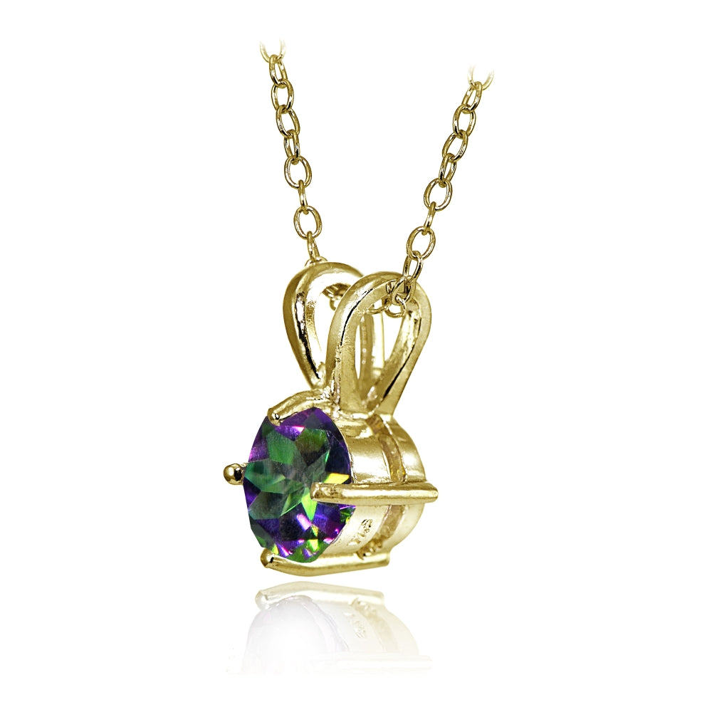 Yellow Gold Flashed Sterling Silver Green Mystic Topaz Round Solitaire Necklace, 6mm-2