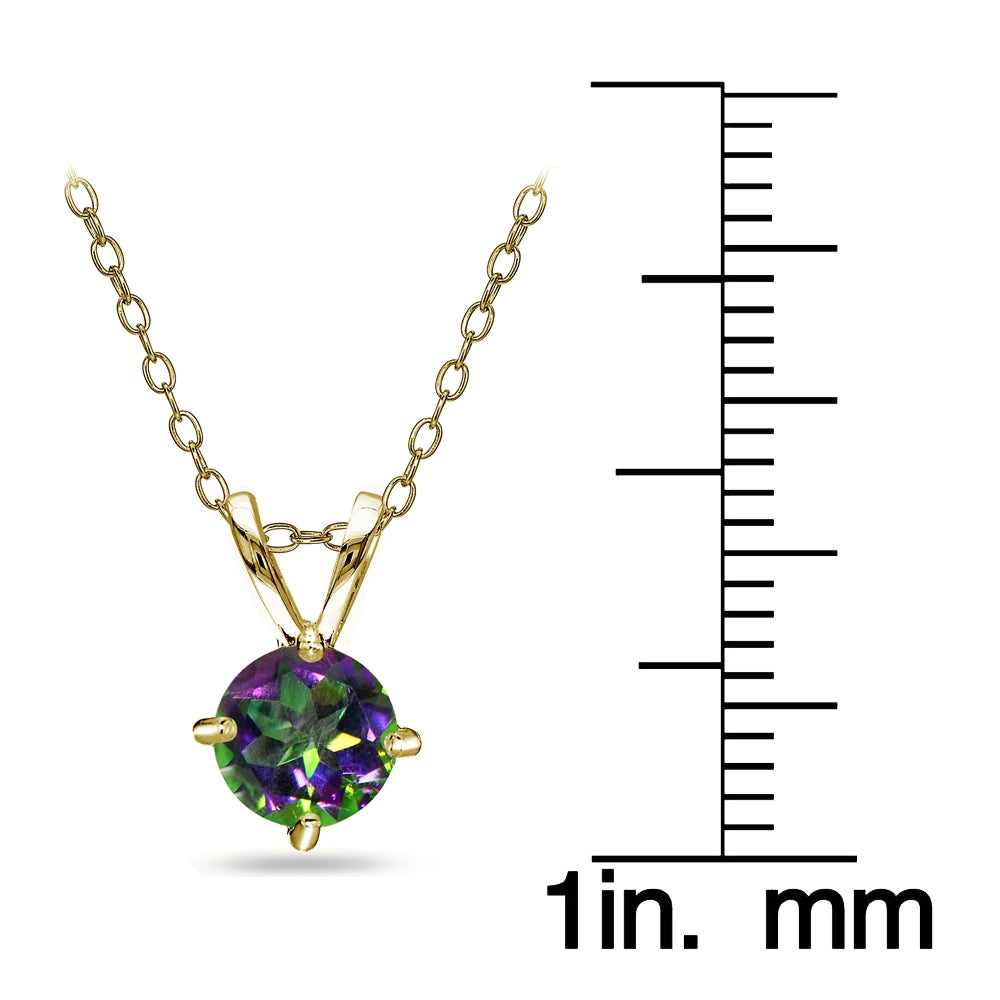 Yellow Gold Flashed Sterling Silver Green Mystic Topaz Round Solitaire Necklace, 6mm-3