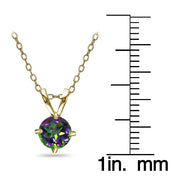 Yellow Gold Flashed Sterling Silver Green Mystic Topaz Round Solitaire Necklace, 6mm