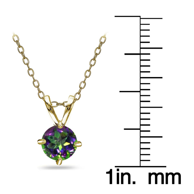 Yellow Gold Flashed Sterling Silver Green Mystic Topaz Round Solitaire Necklace, 6mm