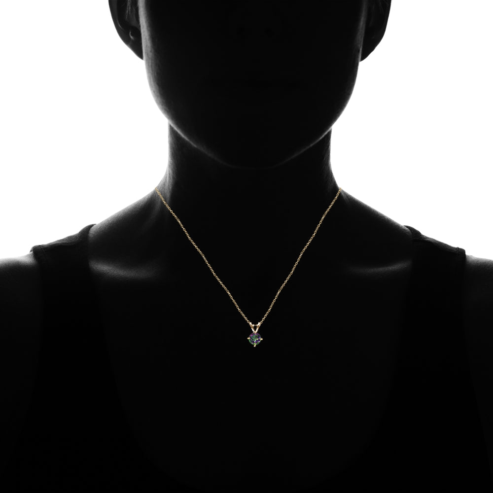 Yellow Gold Flashed Sterling Silver Green Mystic Topaz Round Solitaire Necklace, 6mm-4