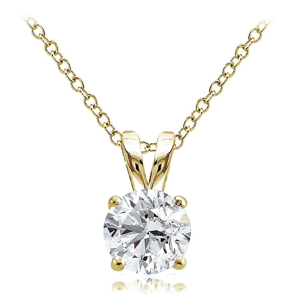 Gold Tone over Sterling Silver 1.25ct Cubic Zirconia 7mm Round Solitaire Necklace