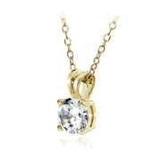 Gold Tone over Sterling Silver 1.25ct Cubic Zirconia 7mm Round Solitaire Necklace